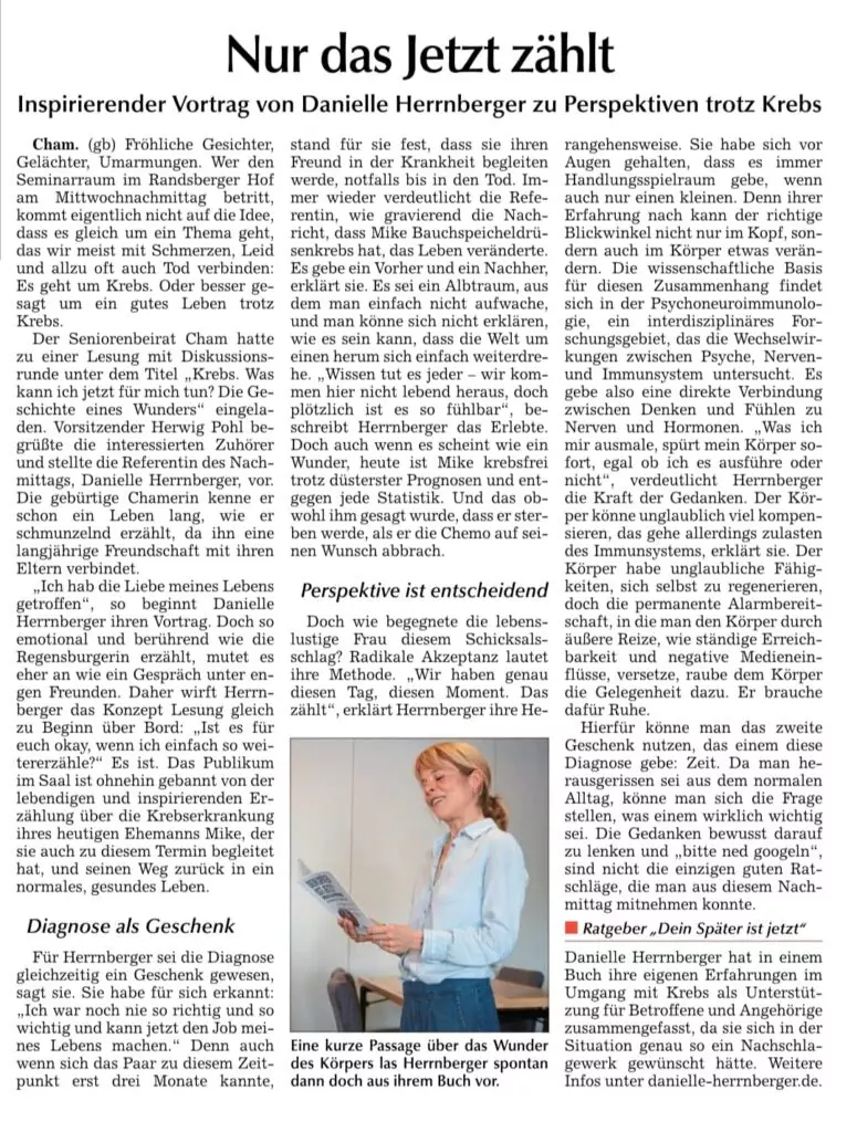 Presseartikel Zeitung Vortrag in Cham